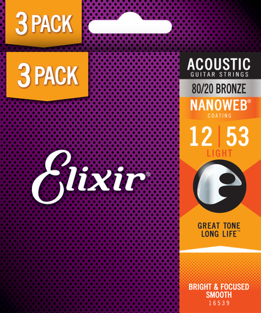 3PACK Struny Elixir NanoWeb 80/20 Bronze 12-53 Light (16539)