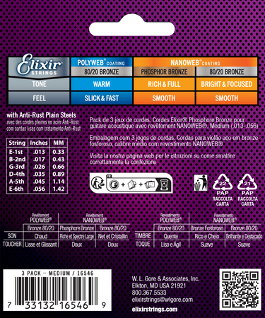 3PACK Struny Elixir NanoWeb Phosphor Bronze 13-56 (16546)
