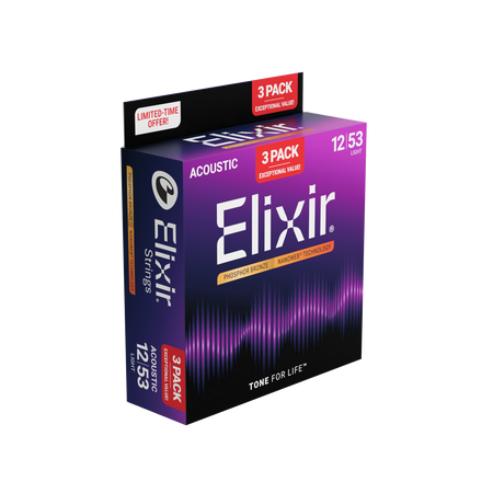 3PACK Struny Elixir NanoWeb Phosphor Bronze 12-53 Light NEW (16569)
