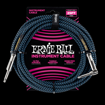 Przewód gitarowy w oplocie niebieskim Ernie Ball 7,62m 6060