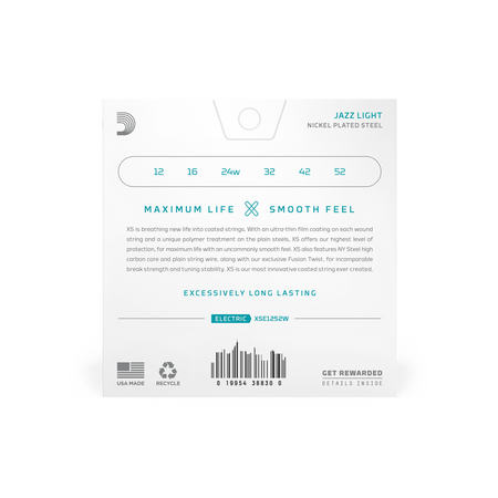 Struny D'Addario XS Nickel Coated Electric Jazz Light Wound 3rd 12-52 (XSE1252W)