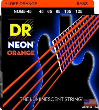 Struny DR Neon™ Hi-Def Orange Bass K3 Coating 45-125 5-string (NOB5-45)