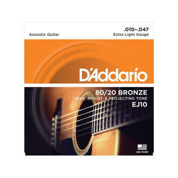 Struny D'Addario EJ10 80/20 Bronze Acoustic Guitar Strings, Extra Light, 10-47
