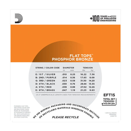 Struny D'Addario EFT15 Flat Tops Extra Light 10-47
