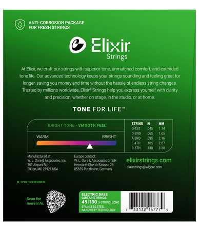 Struny Elixir NanoWeb 5-String 45-130 Medium/Light / Long Scale / Stainless Steel (14777)
