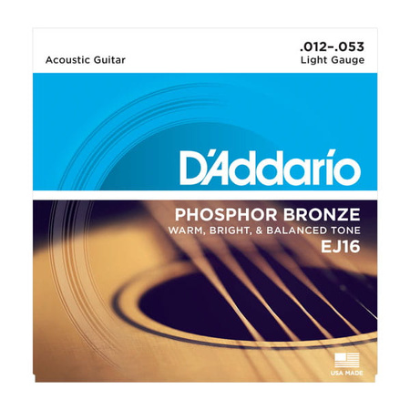 Struny D'Addario EJ16 Phosphor Bronze, Light, 12-53