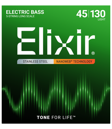 Struny Elixir NanoWeb 5-String 45-130 Medium/Light / Long Scale / Stainless Steel (14777)