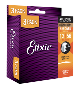3PACK Struny Elixir NanoWeb Phosphor Bronze 13-56 (16546)