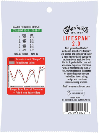 Struny Martin Authentic Acoustic Lifespan 2.0 Treated Phosphor Bronze 10-47 (MA530T)