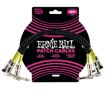 Przewód do łączenia efektów Ernie Ball Angle Patch Black 30cm 3PACK 6075