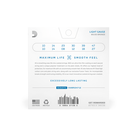 Struny D'Addario XS Coated 80/20 Bronze Light 12-string 10-47 (XSABR1047-12)