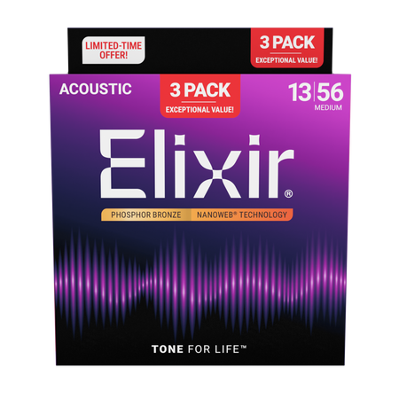 3PACK Struny Elixir NanoWeb Phosphor Bronze 13-56 NEW (16570)