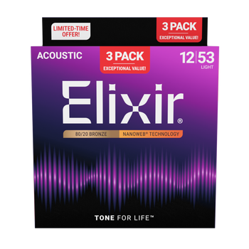 3PACK Struny Elixir NanoWeb 80/20 Bronze 12-53 Light NEW (16565)