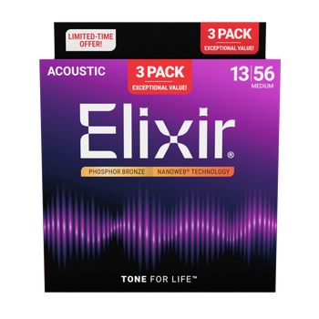 3PACK Struny Elixir NanoWeb Phosphor Bronze 13-56 NEW (16570)