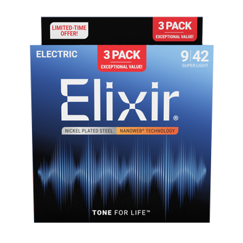 3PACK Struny Elixir NanoWeb 9-42 Super Light NEW (16566)