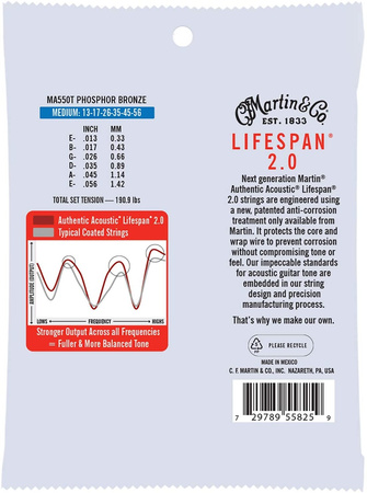 Struny Martin Authentic Acoustic Lifespan 2.0 Treated Phosphor Bronze 13-56 (MA550T)