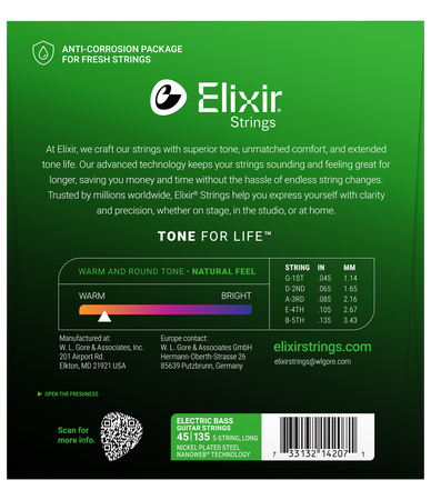 Struny Elixir NanoWeb 5-String 45-135 Light/Medium Long Scale (14207)