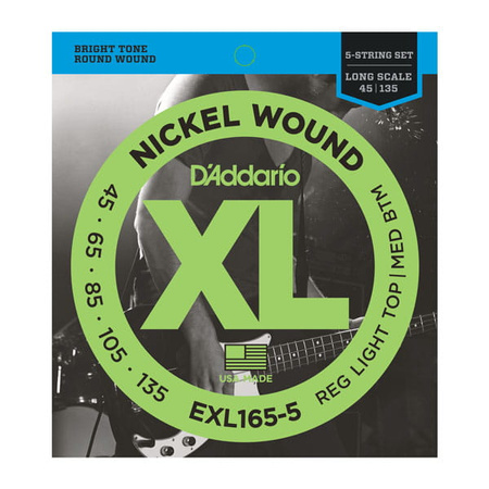 Struny D'Addario EXL165-5 Nickel Wound 5-String Bass, Custom Light, 45-135, Long Scale
