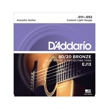 Struny D'Addario EJ13 80/20 Bronze Acoustic Guitar Strings, Custom Light, 11-52