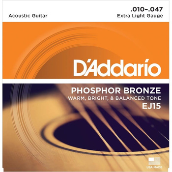 Struny D'Addario EJ15 Phosphor Bronze, Extra Light, 10-47
