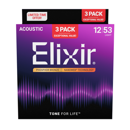 3PACK Struny Elixir NanoWeb Phosphor Bronze 12-53 Light NEW (16569)
