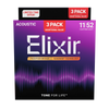 3PACK Struny Elixir NanoWeb Phosphor Bronze 11-52 Custom Light NEW (16568)