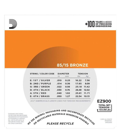 Struny D'Addario 85/15 Bronze Extra Light 10-50 EZ900