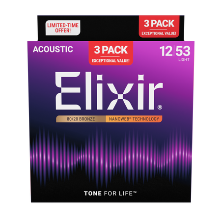 3PACK Struny Elixir NanoWeb 80/20 Bronze 12-53 Light NEW (16565)