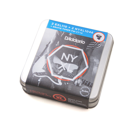 4PACK D'Addario EXL110x2 + NYXL1046x2 + tuner nagryfowy PW-CT-12 + kolekcjonerska puszka (MD01)