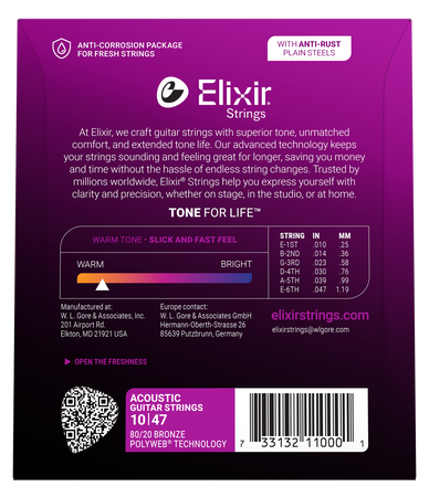 Struny Elixir PolyWeb 80/20 Bronze 10-47 Extra Light (11000)