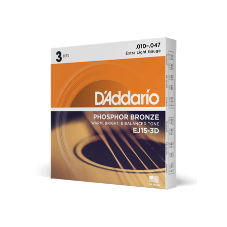 3PACK Struny D'Addario Phosphor Bronze Extra Light 10-47 EJ15-3D