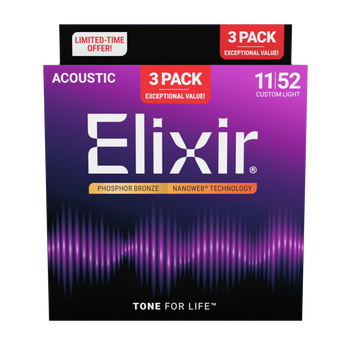 3PACK Struny Elixir NanoWeb Phosphor Bronze 11-52 Custom Light NEW (16568)