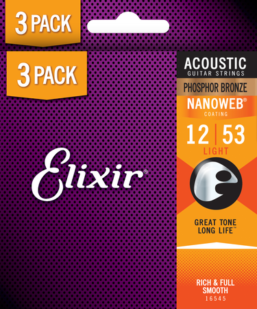 3PACK Struny Elixir NanoWeb Phosphor Bronze 12-53 Light (16545)