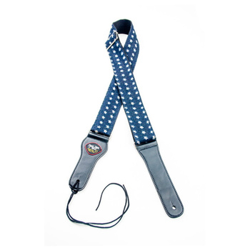 Pasek do gitary jeansowy ze skórzanymi zaczepami ciemnoniebieski