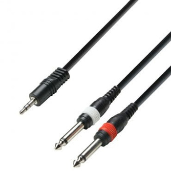 Kabel Adam Hall 1 x 3,5 jack stereo / 2 x 6,3 jack mono 1m