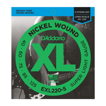 Struny D'Addario Nickel Wound 5-String Bass Super Light 40-125 Long Scale (EXL220-5)