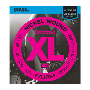 Struny D'Addario EXL170-5 Nickel Wound 5-String Bass Light 45-130 Long Scale