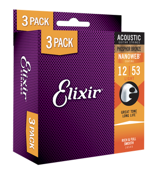 3PACK Struny Elixir NanoWeb Phosphor Bronze 12-53 Light (16545)