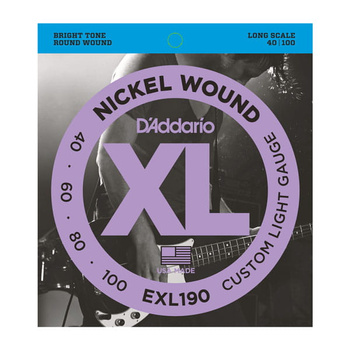 Struny D'Addario Nickel Wound Bass Custom Light 40-100 Long Scale (EXL190)