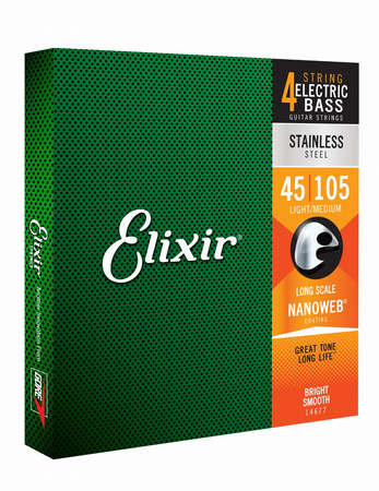 Struny Elixir NanoWeb 4-String 45-105 Light/Medium, Long Scale / Stainless Steel (14677)