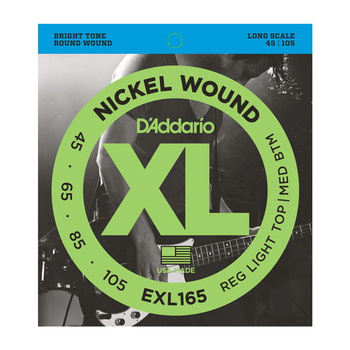 Struny D'Addario EXL165 Nickel Wound Bass, Custom Light, 45-105, Long Scale