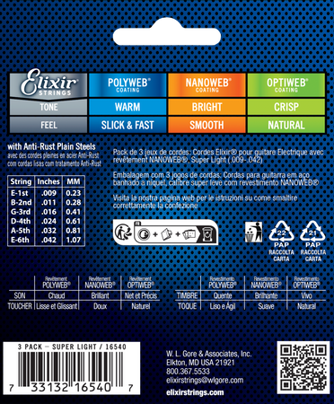 3PACK Struny Elixir NanoWeb 9-42 Super Light (16540)