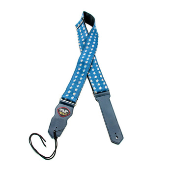 Pasek do gitary jeansowy ze skórzanymi zaczepami jasnoniebieski