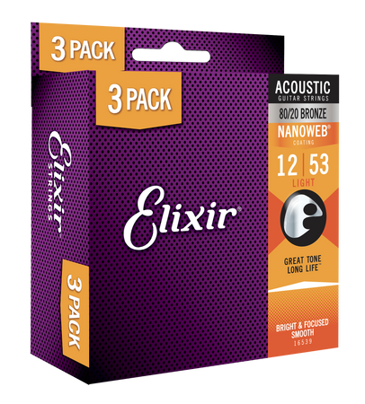 3PACK Struny Elixir NanoWeb 80/20 Bronze 12-53 Light (16539)