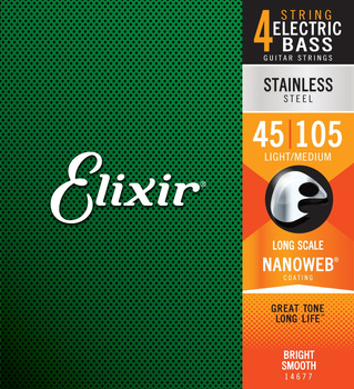 Struny Elixir NanoWeb 4-String 45-105 Light/Medium, Long Scale / Stainless Steel (14677)
