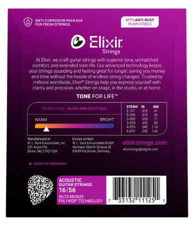 Struny Elixir PolyWeb 80/20 Bronze 16-56 Resonator (11125)