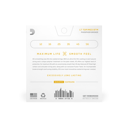 Struny D'Addario XS Coated Phosphor Bronze Light Top / Medium Bottom 12-56 (XSAPB1256)