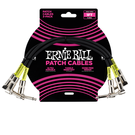 Przewód do łączenia efektów Ernie Ball Angle Patch Black 30cm 3PACK 6075