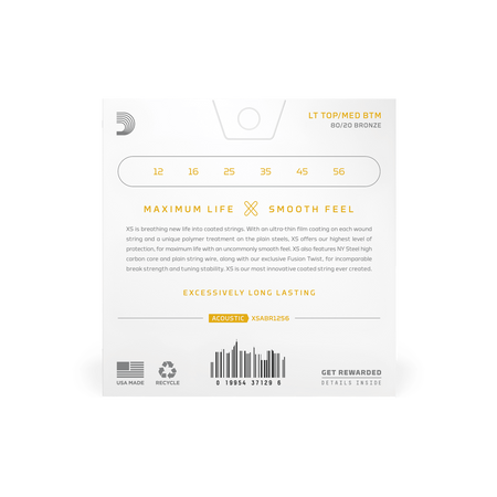 Struny D'Addario XS Coated 80/20 Bronze Light Top/Medium Bottom 12-56 (XSABR1256)