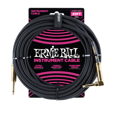 Przewód gitarowy w oplocie czarny Ernie Ball 7,62m 6058